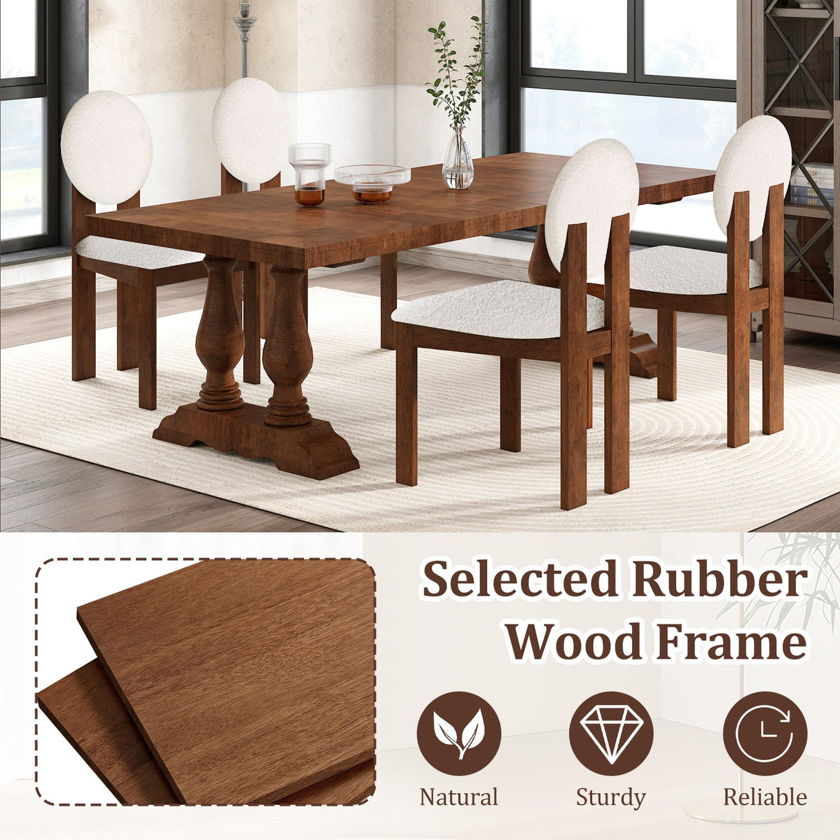 Sherpa Dining Chairs Set of 2 with Rubber Wood Legs for Living Room Restaurant-White view 7