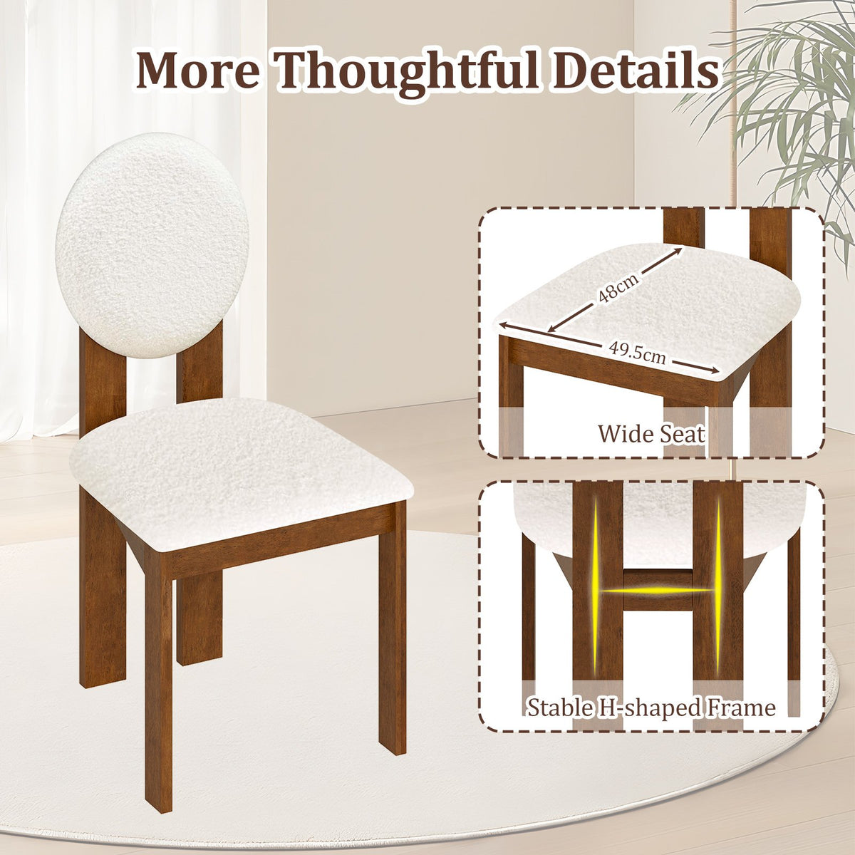 Sherpa Dining Chairs Set of 2 with Rubber Wood Legs for Living Room Restaurant-White view 8