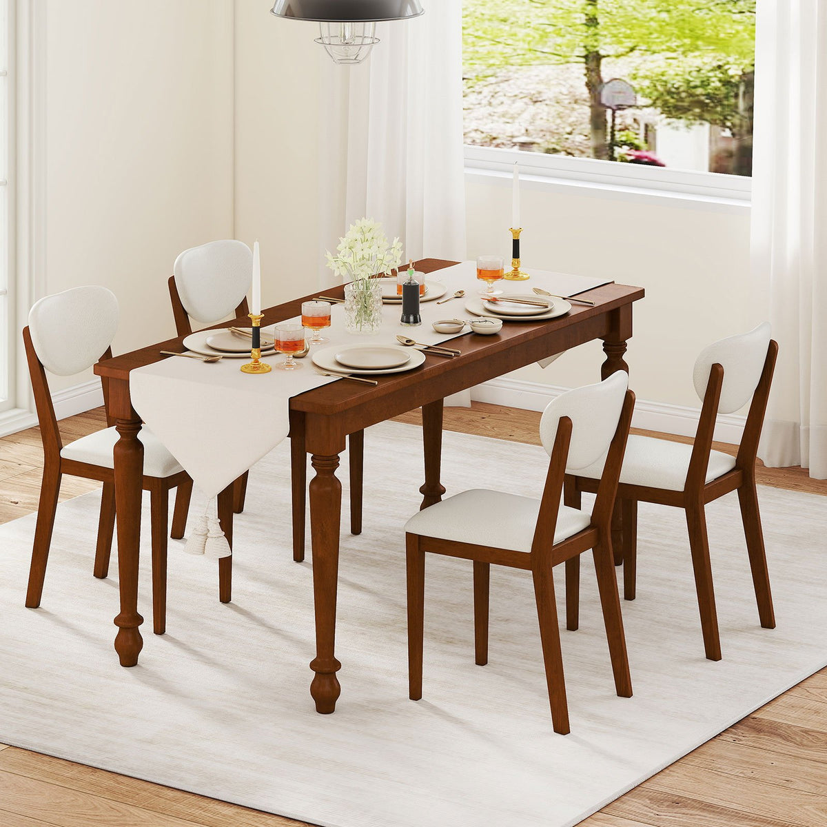 Sherpa Dining Chairs Set of 4 with Rubber Wood Legs for Dining Room-Walnut view 2