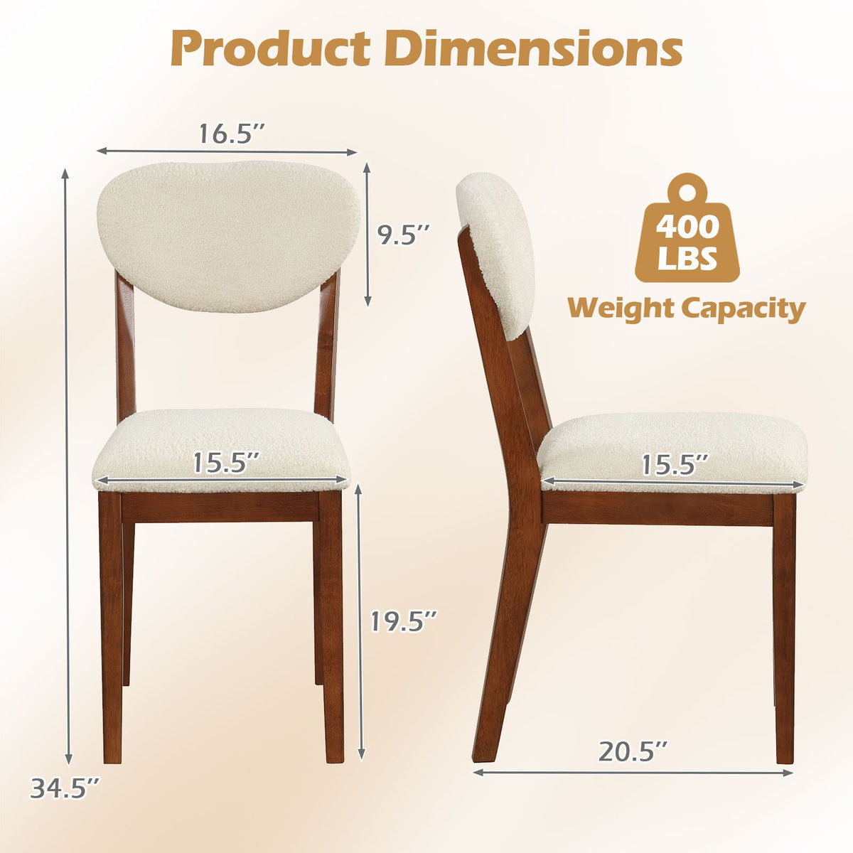 Sherpa Dining Chairs Set of 4 with Rubber Wood Legs for Dining Room-Walnut view 3
