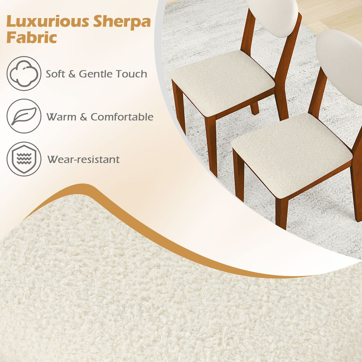 Sherpa Dining Chairs Set of 4 with Rubber Wood Legs for Dining Room-Walnut view 4