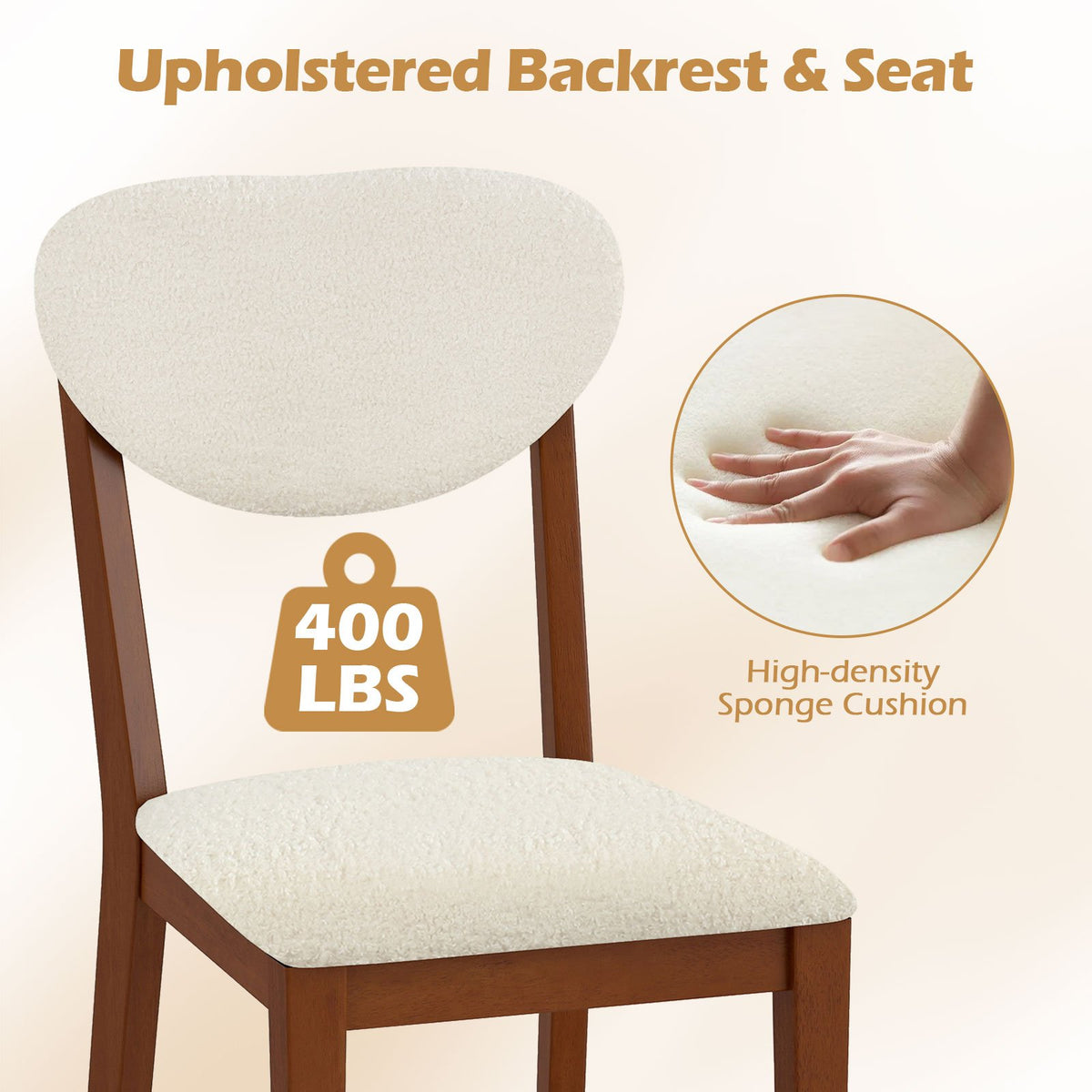 Sherpa Dining Chairs Set of 4 with Rubber Wood Legs for Dining Room-Walnut view 5