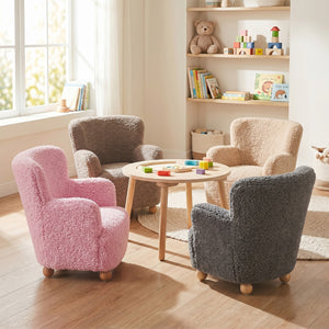 Sherpa Kids Sofa Comfy Toddler Armchair with Solid Rubber Wood Legs-Light Pink view 3