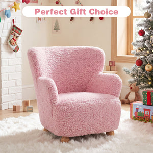 Sherpa Kids Sofa Comfy Toddler Armchair with Solid Rubber Wood Legs-Light Pink view 6