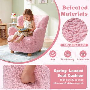 Sherpa Kids Sofa Comfy Toddler Armchair with Solid Rubber Wood Legs-Light Pink view 7