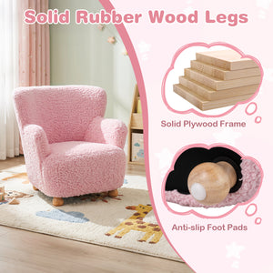 Sherpa Kids Sofa Comfy Toddler Armchair with Solid Rubber Wood Legs-Light Pink view 9