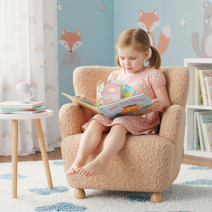 Sherpa Kids Sofa Comfy Toddler Armchair with Solid Rubber Wood Legs-Pink view 2
