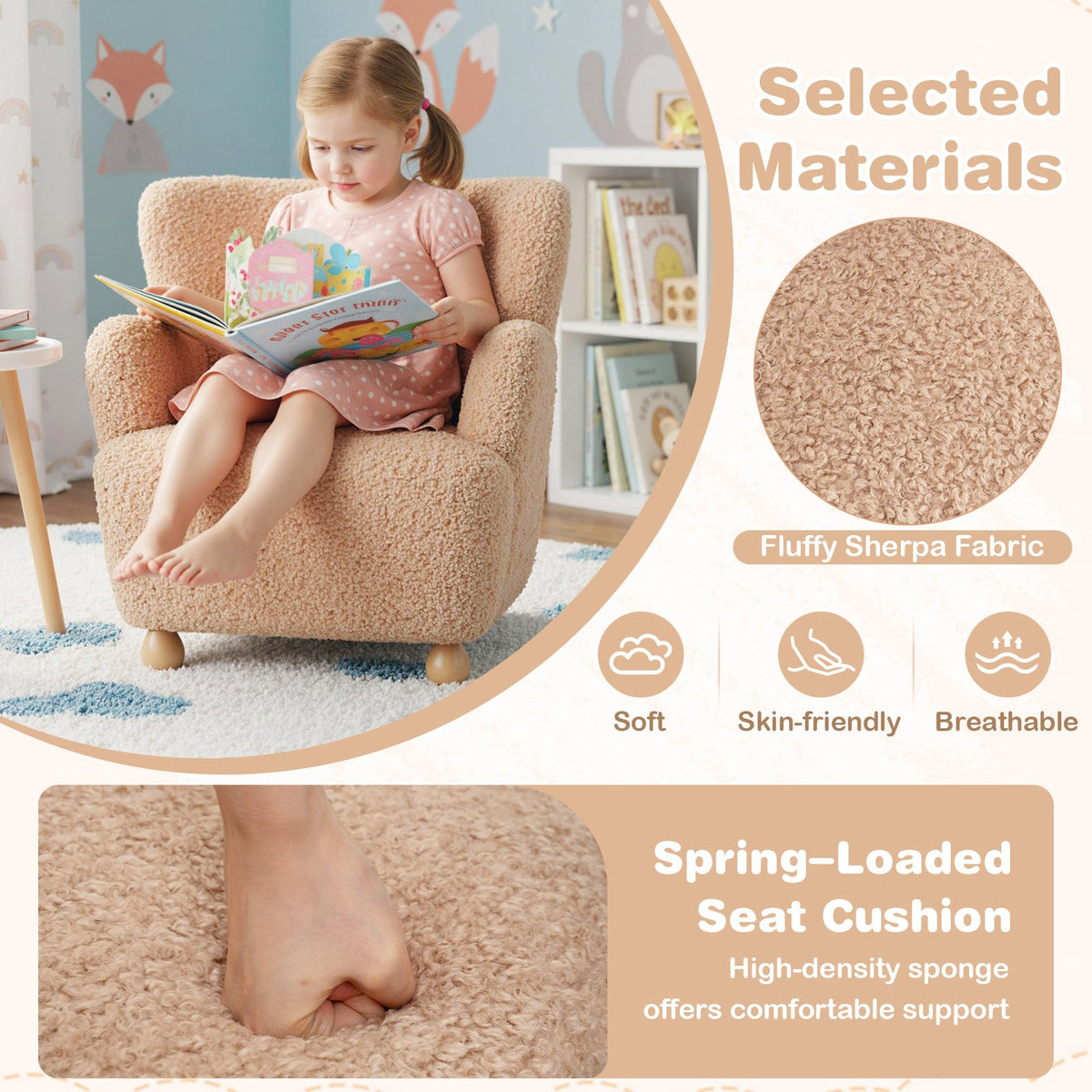 Sherpa Kids Sofa Comfy Toddler Armchair with Solid Rubber Wood Legs-Pink view 7