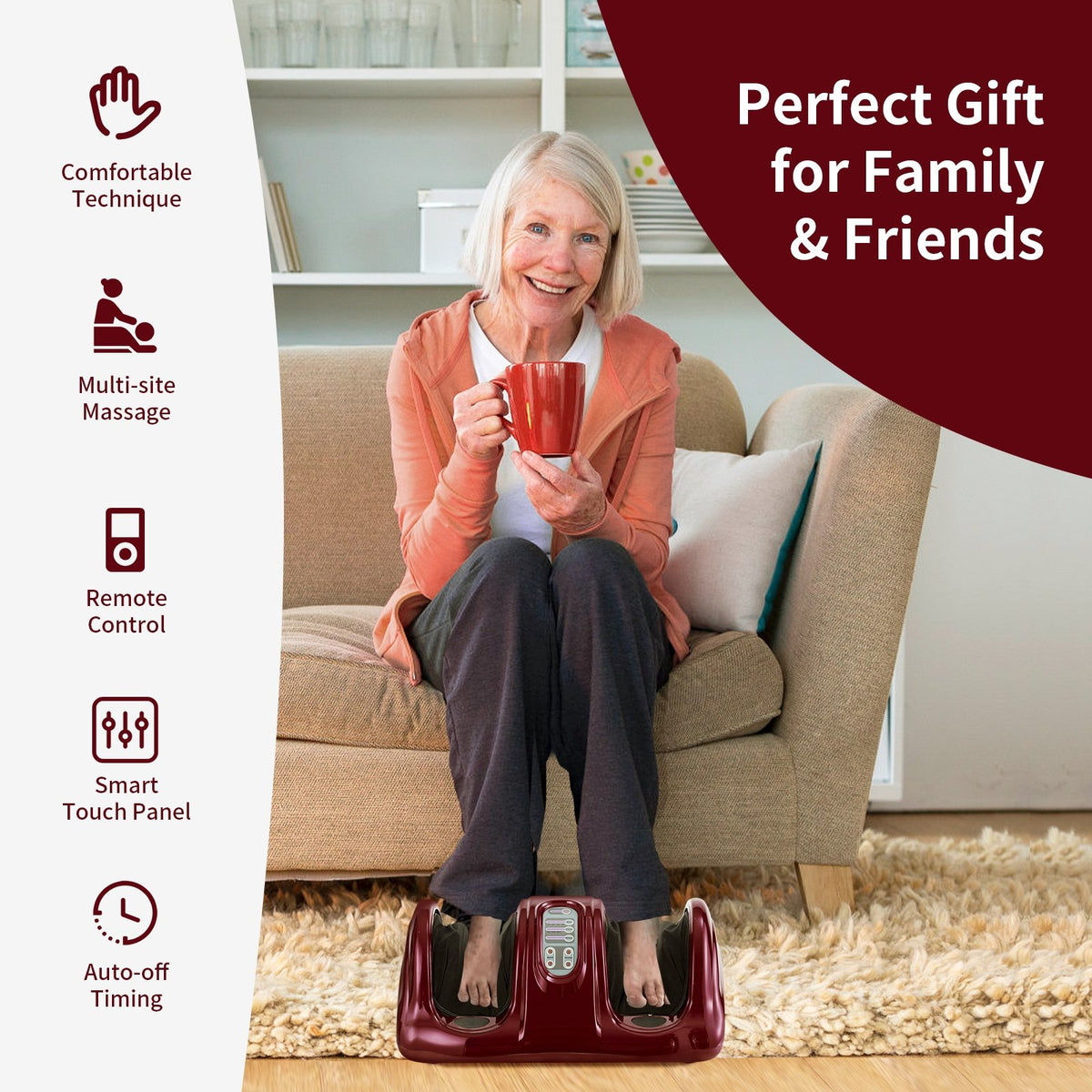 Therapeutic Shiatsu Foot Massager with High Intensity Rollers-Dark Red view 5