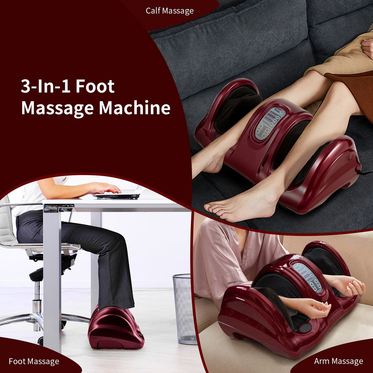 Therapeutic Shiatsu Foot Massager with High Intensity Rollers-Dark Red view 8