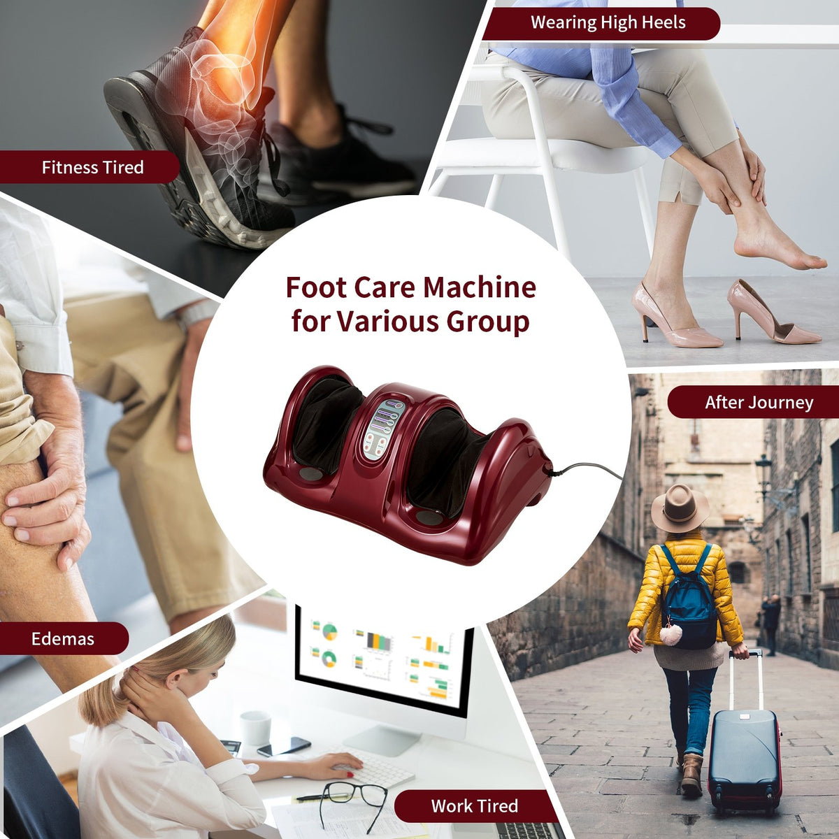 Therapeutic Shiatsu Foot Massager with High Intensity Rollers-Dark Red view 9
