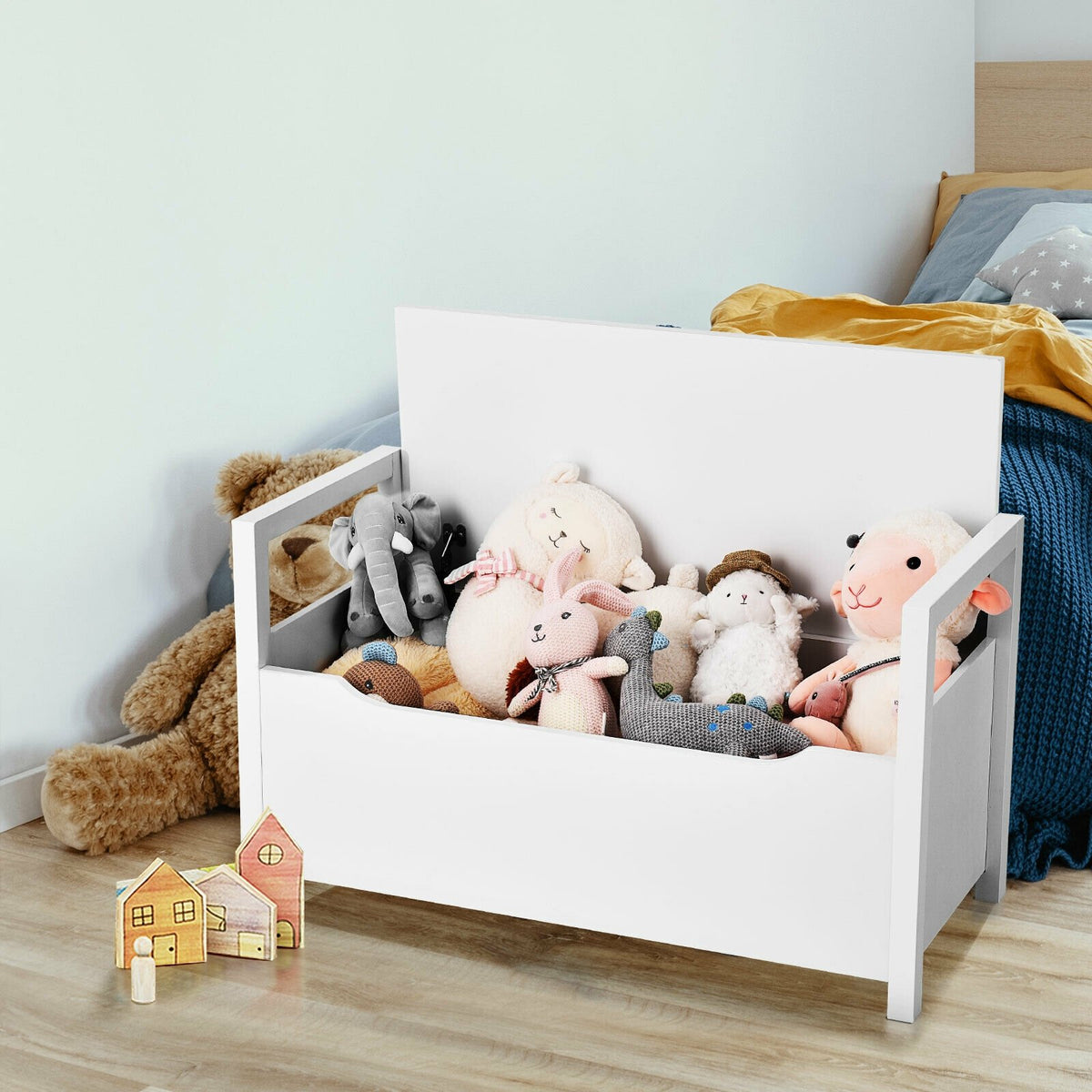 34.5 ×15.5 ×19.5 Inch Shoe Storage Bench with Cushion Seat for Entryway-White view 3