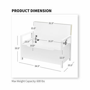 34.5 ×15.5 ×19.5 Inch Shoe Storage Bench with Cushion Seat for Entryway-White view 5