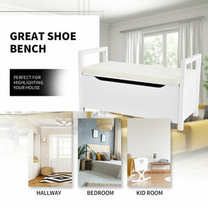 34.5 ×15.5 ×19.5 Inch Shoe Storage Bench with Cushion Seat for Entryway-White view 8