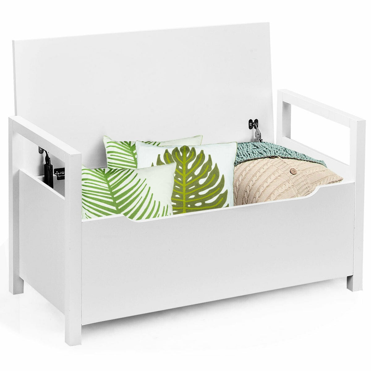 34.5 ×15.5 ×19.5 Inch Shoe Storage Bench with Cushion Seat for Entryway-White view 9