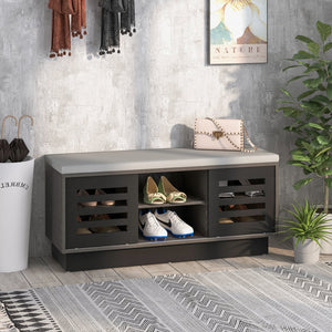 Shoe Bench with 6 Storage Compartments and 3 Adjustable Shelves-Gray view 2