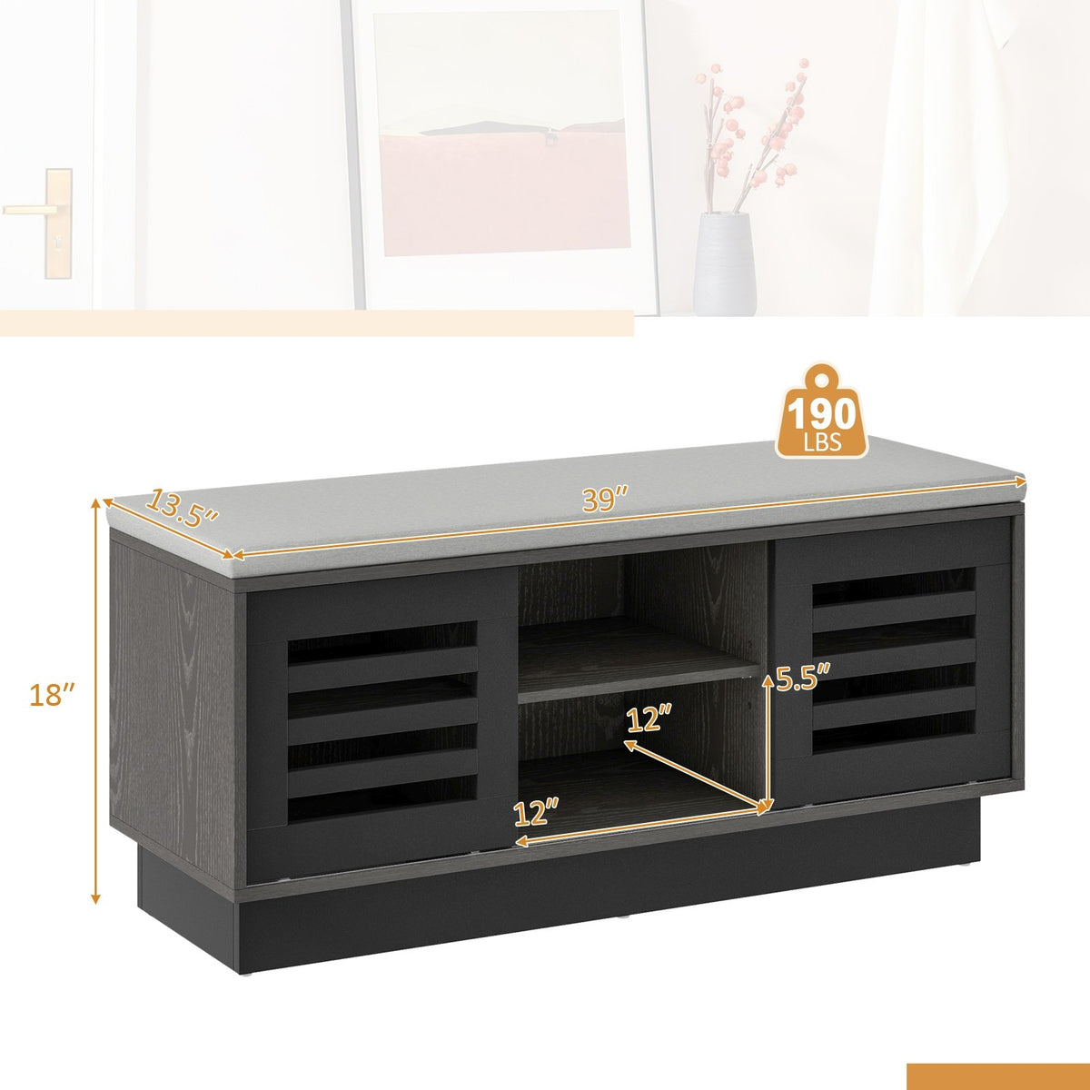 Shoe Bench with 6 Storage Compartments and 3 Adjustable Shelves-Gray view 5