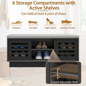 Shoe Bench with 6 Storage Compartments and 3 Adjustable Shelves-Gray view 6
