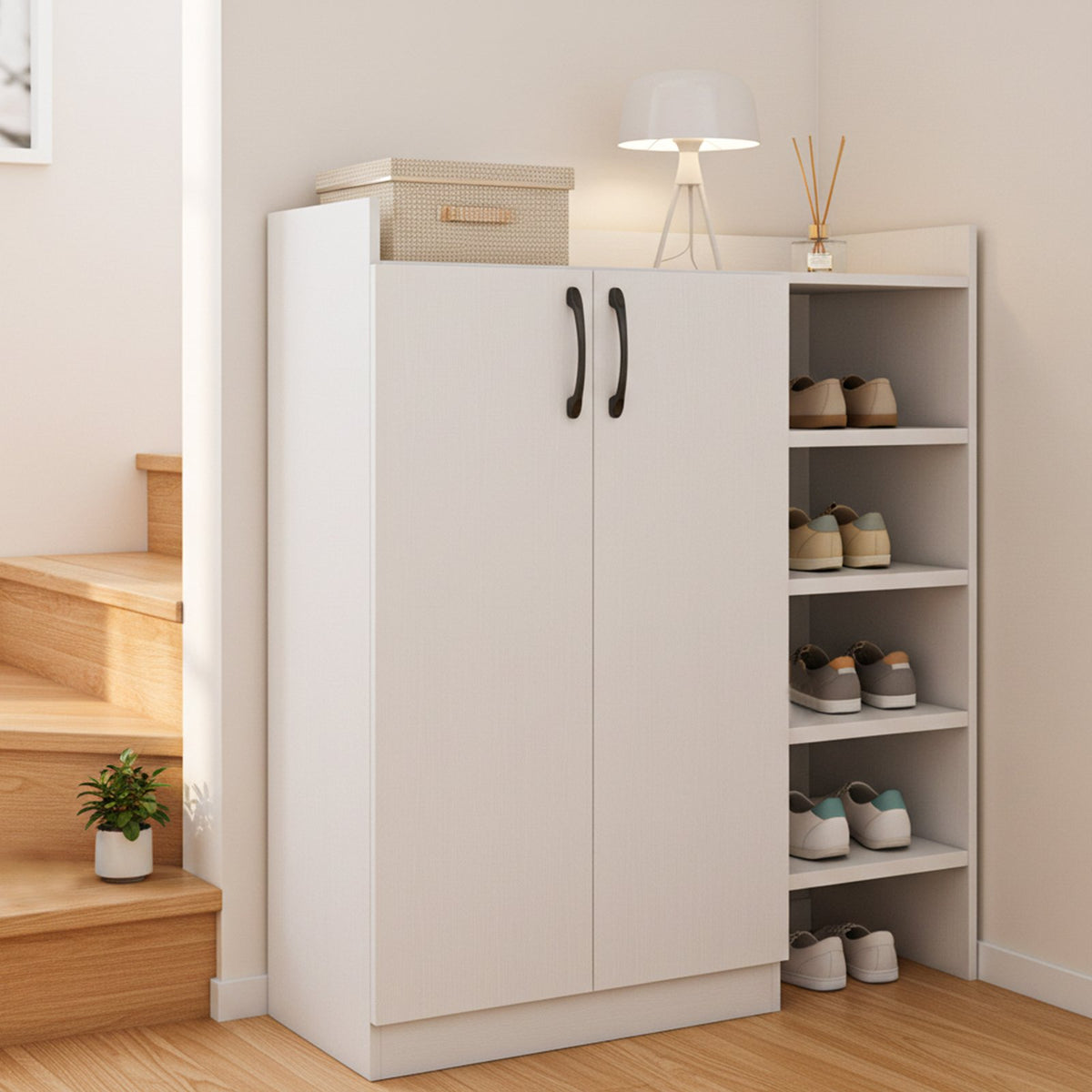 Shoe Cabinet with 2 Doors Shoe Storage Organizer with 2 Adjustable Inner Shelves-White view 2