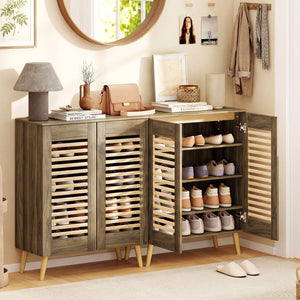 Shoe Cabinet with Louvered Doors and Removable Shelves-Walnut view 3
