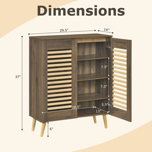 Shoe Cabinet with Louvered Doors and Removable Shelves-Walnut view 6