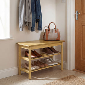 Shoe Rack Bench 3-Tier Rubberwood Shoe Changing Bench-Natrual view 3