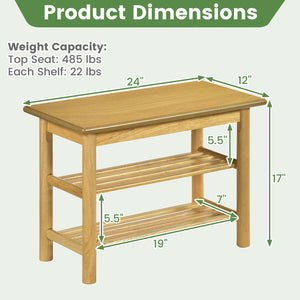Shoe Rack Bench 3-Tier Rubberwood Shoe Changing Bench-Natrual view 5
