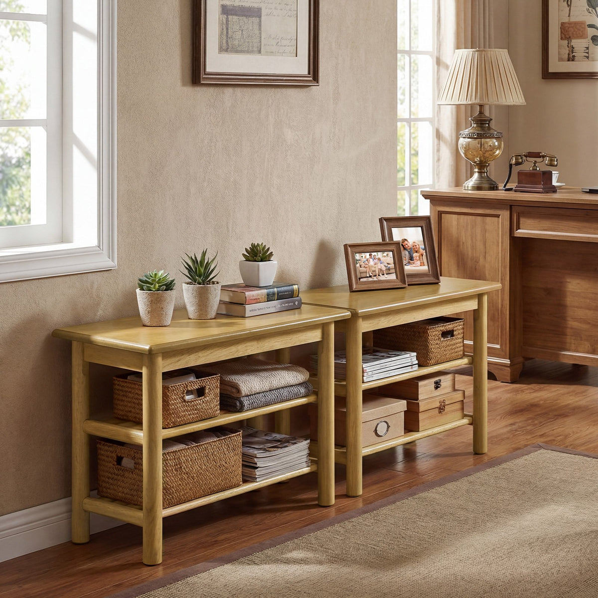 Shoe Rack Bench 3-Tier Rubberwood Shoe Changing Bench-Natrual view 6