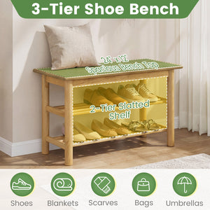 Shoe Rack Bench 3-Tier Rubberwood Shoe Changing Bench-Natrual view 7