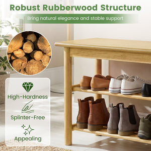 Shoe Rack Bench 3-Tier Rubberwood Shoe Changing Bench-Natrual view 8