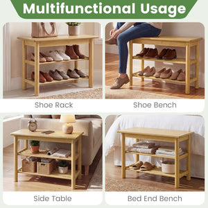 Shoe Rack Bench 3-Tier Rubberwood Shoe Changing Bench-Natrual view 9