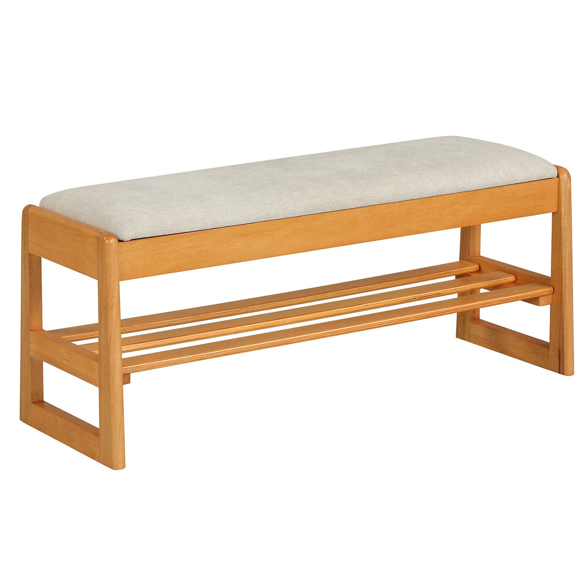 Shoe Rack Bench with Storage 2-Tier Rubberwood Entryway Bench with Flip-Open Storage-Beige view 3