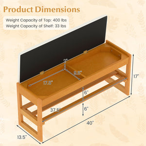Shoe Rack Bench with Storage 2-Tier Rubberwood Entryway Bench with Flip-Open Storage-Beige view 5