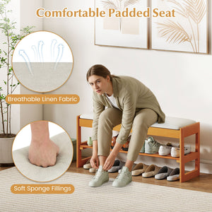 Shoe Rack Bench with Storage 2-Tier Rubberwood Entryway Bench with Flip-Open Storage-Beige view 8