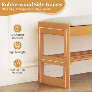 Shoe Rack Bench with Storage 2-Tier Rubberwood Entryway Bench with Flip-Open Storage-Beige view 9