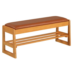 Shoe Rack Bench with Storage 2-Tier Rubberwood Entryway Bench with Flip-Open Storage-Brown view 3