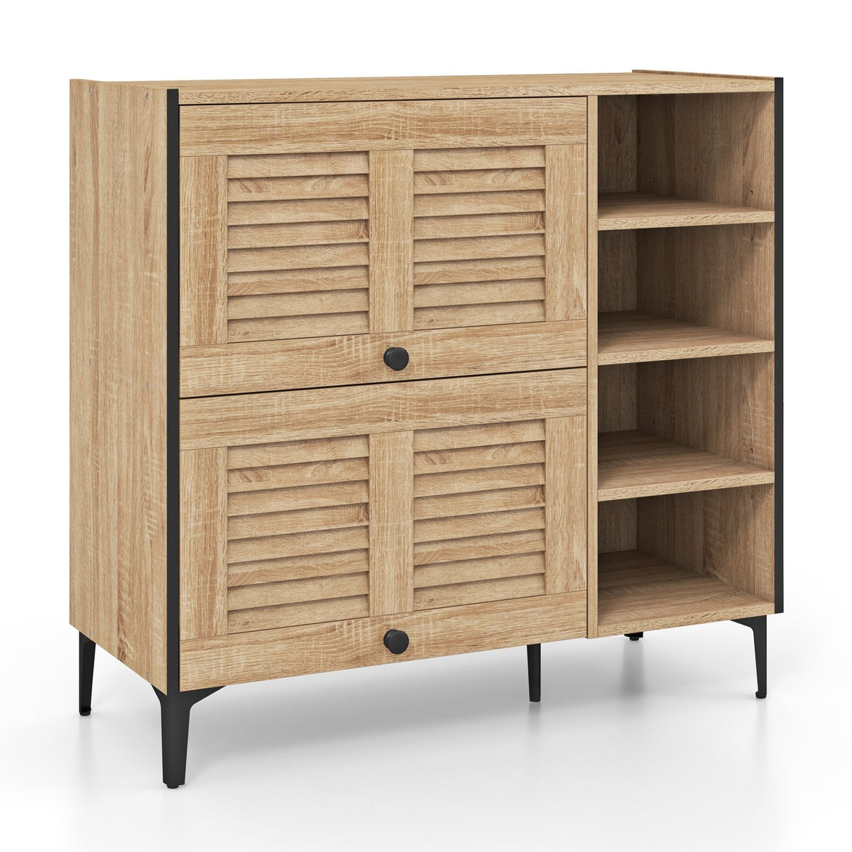 Shoe Rack Organizer with Flip-up See-through Doors and Adjustable Shelves-Oak