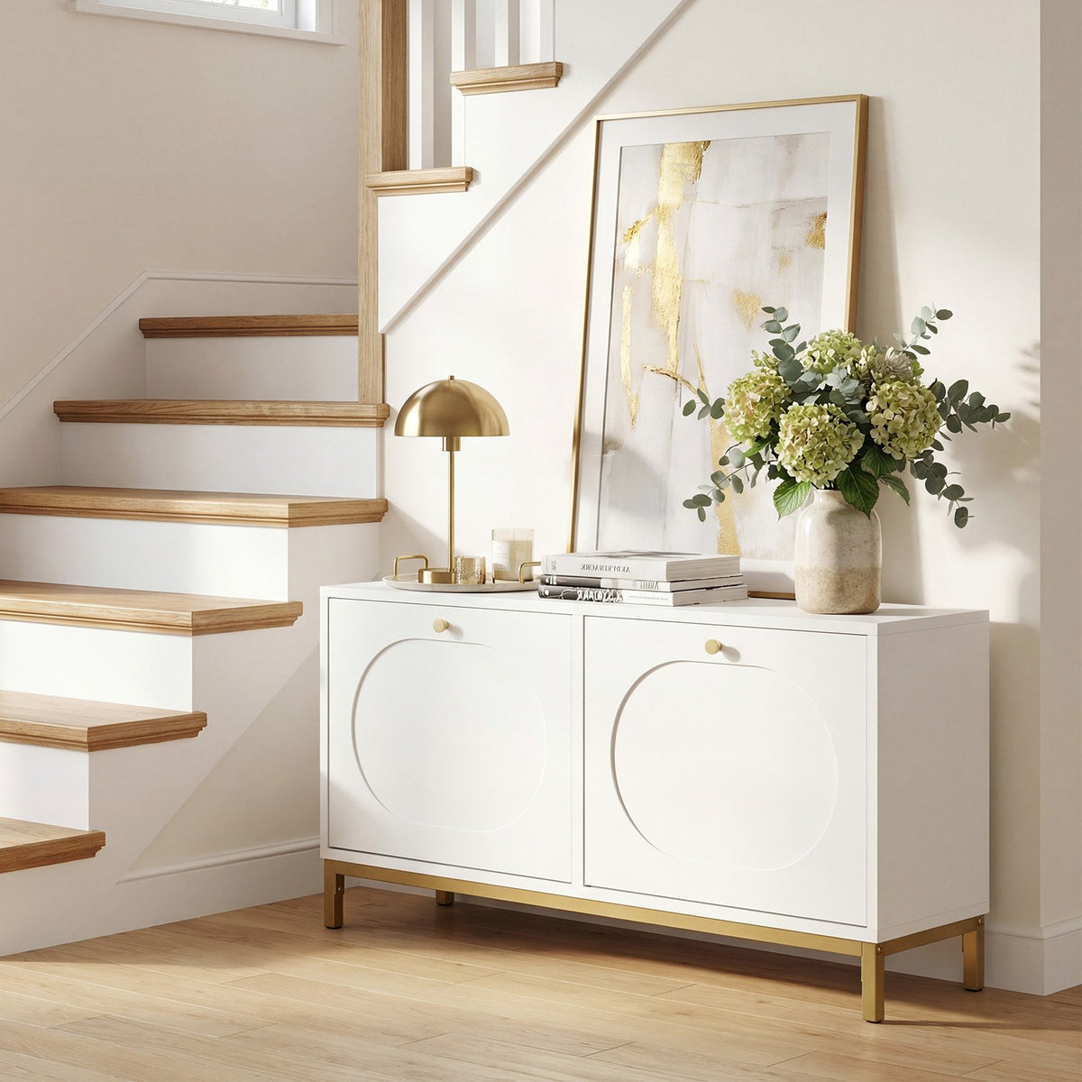 Shoe Storage Bench Narrow Entryway Bench with 2 Flip Drawers Adjustable Shelves-White view 3