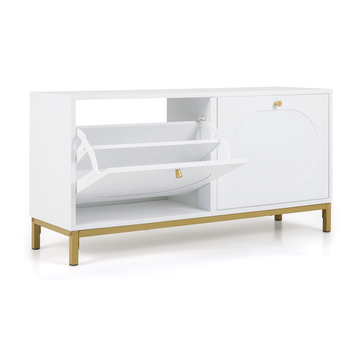 Shoe Storage Bench Narrow Entryway Bench with 2 Flip Drawers Adjustable Shelves-White view 4