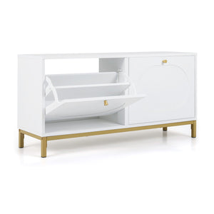 Shoe Storage Bench Narrow Entryway Bench with 2 Flip Drawers Adjustable Shelves-White view 4