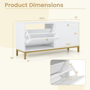Shoe Storage Bench Narrow Entryway Bench with 2 Flip Drawers Adjustable Shelves-White view 5