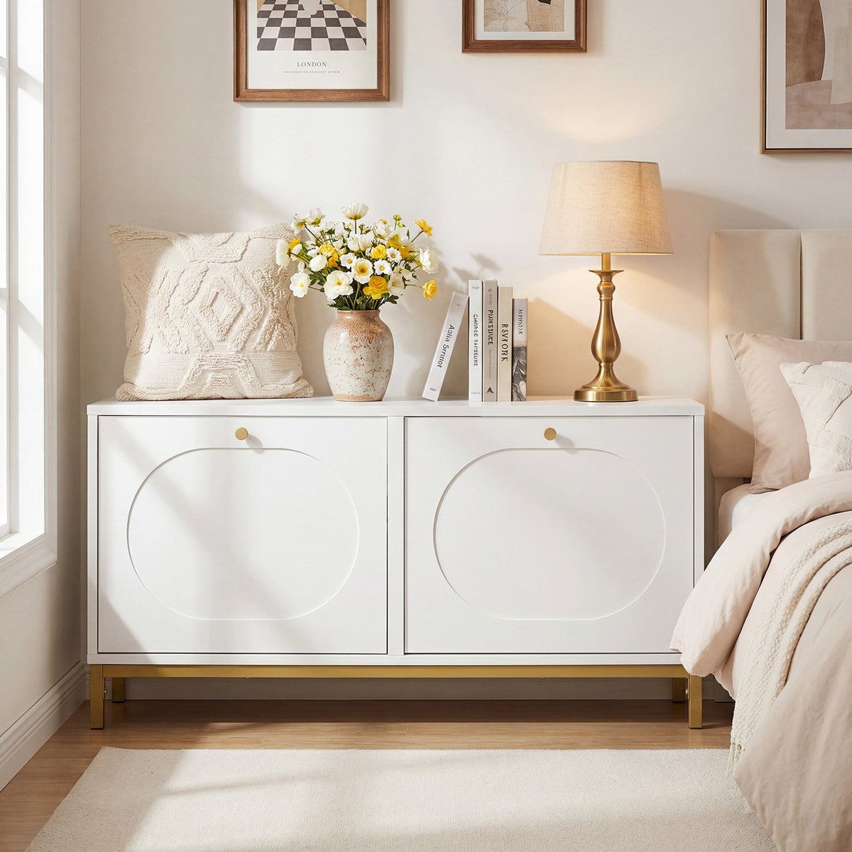 Shoe Storage Bench Narrow Entryway Bench with 2 Flip Drawers Adjustable Shelves-White view 6