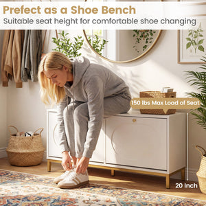 Shoe Storage Bench Narrow Entryway Bench with 2 Flip Drawers Adjustable Shelves-White view 9