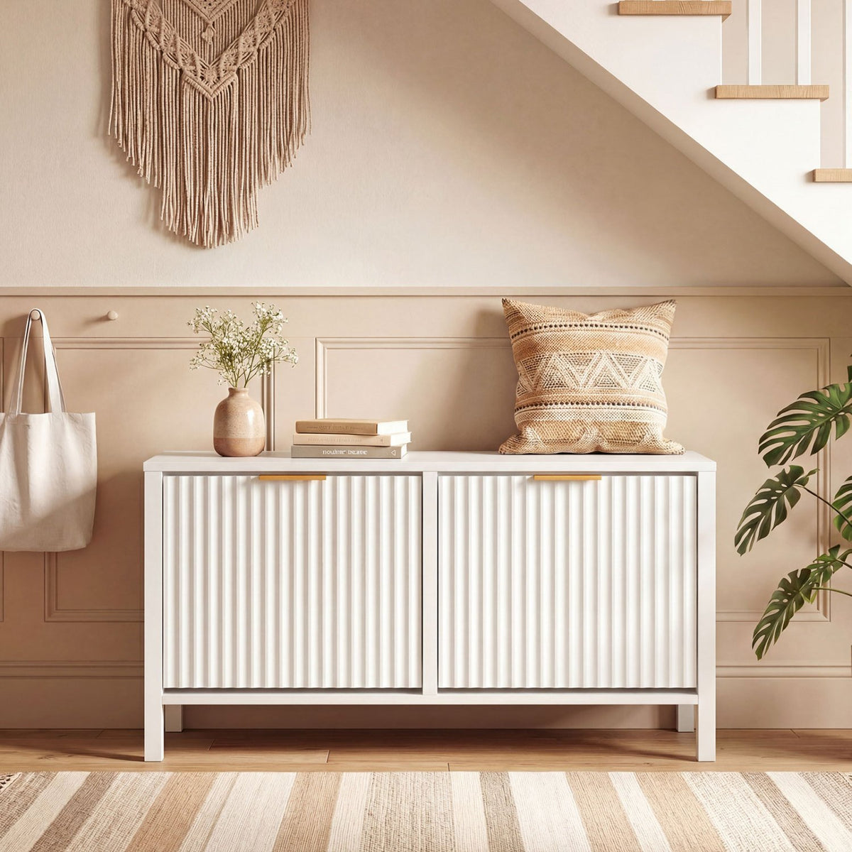 Shoe Storage Bench Narrow Wooden Entryway Bench with 2 Flip Drawers-White view 3