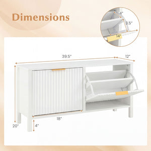 Shoe Storage Bench Narrow Wooden Entryway Bench with 2 Flip Drawers-White view 5