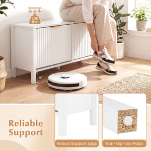 Shoe Storage Bench Narrow Wooden Entryway Bench with 2 Flip Drawers-White view 9