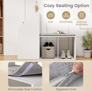 Shoe Storage Bench with Removable Seat Cushion and 6 Storage Compartments-White view 8