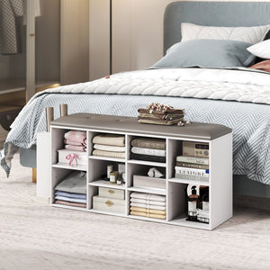 Shoe Storage Bench with Umbrella Stand and Adjustable Shelf-White view 3