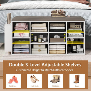 Shoe Storage Bench with Umbrella Stand and Adjustable Shelf-White view 6
