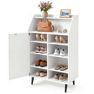 Shoe Storage Cabinet with 2-Tier Open Compartment and 4-Tier Adjustable Shelf-White